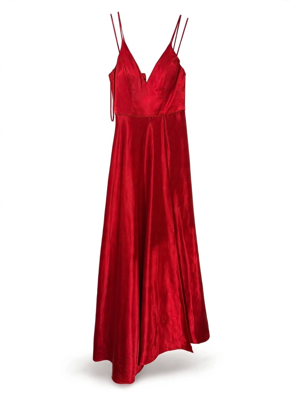 Women’s size 1 Red Satin double Spaghetti-Strap Dress w/pockets.
